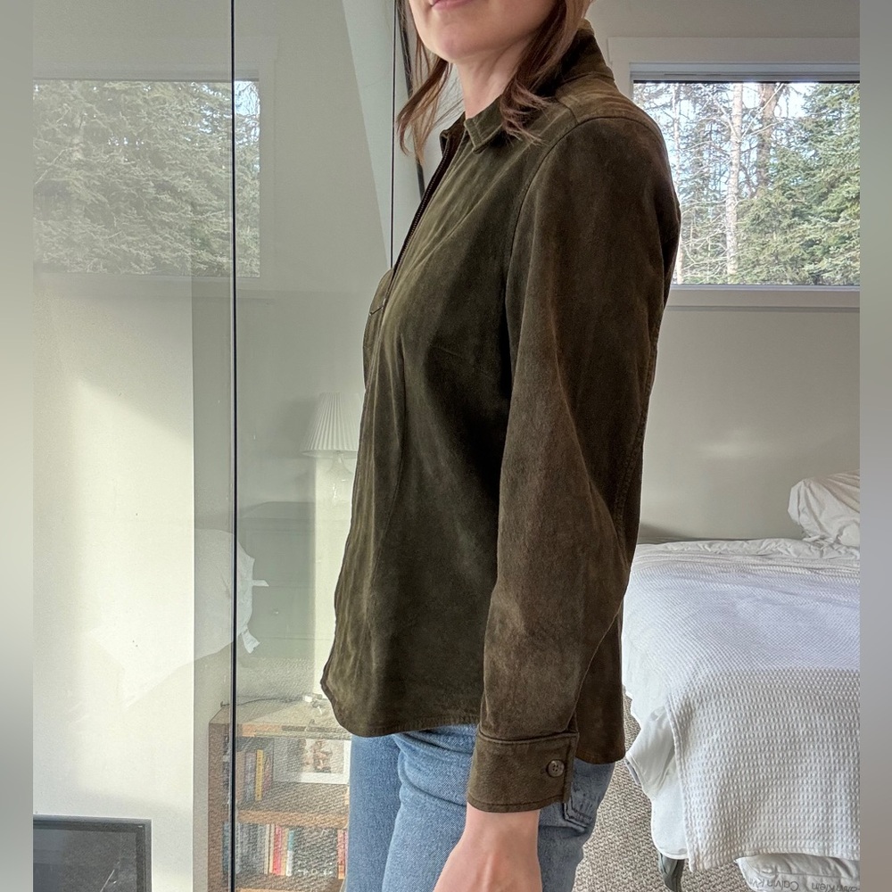 100% suede Jones New York Olive Leather Jacket - Picture 3 of 10